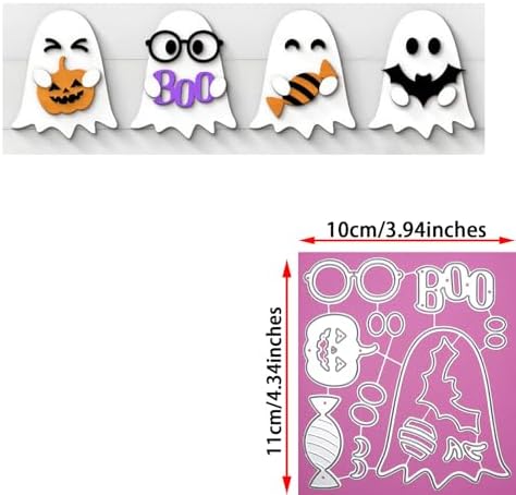 8Pcs Halloween Ghost Cutting Dies for Card Making, Pumpkin Broom Candy Bat Spider Die Cuts All Saints' Day Metal Embossing Stencil for DIY Scrapbooking Cards Decorative - Image 3