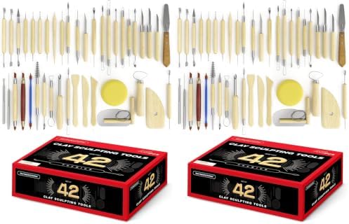 S & E TEACHER'S EDITION 42 Pcs Polymer Clay Tools, Air Dry Clay Tools, Clay Scultping Tools Double-Sided with Smooth Wooden Handles Pottery Craft Carving Molding Shaping (Pack of 2) by SETEACHERSEDITION