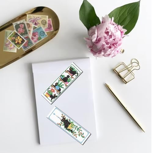FREEBLOSS 6 Set Cross Stitch Bookmark Kits Cat and Potted Plants Stamped Cross Stitch Kit for Beginners, Printed Embroidery Bookmarks Kit with Instructions for Adults, 8''x2.4'' - Image 6