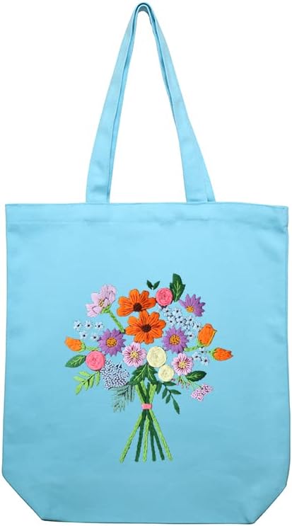 CREAWONDER Canvas Tote Bag Embroidery Kit with Pattern for Beginners, Arts and DIY Embroidery Crafts Kits for Adults, Include Instructions, Thimble, Embroidery Hoops, Color Threads and Tool - Image 2