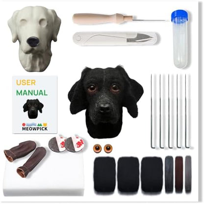 MeowPick Dog Head Needle Felting Kit with Upgraded Breed-Specific Mold - Complete DIY Wool Felting Starter Set for Beginners (Black Labrador) by MEOWPICK