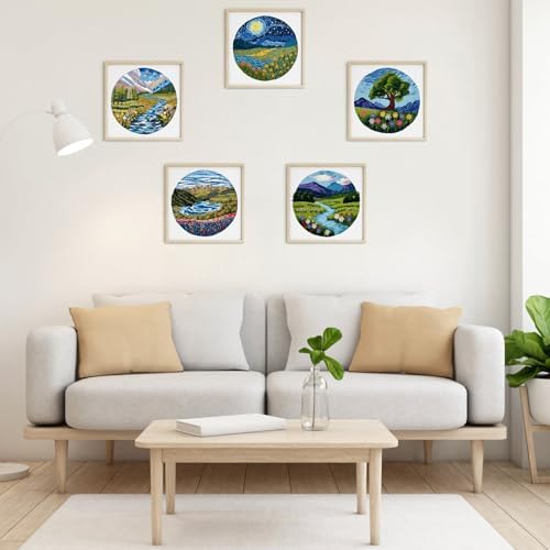 ERKOON 5 Sets Embroidery Kit for Beginners Adult Landscapes Cross Stitch - Image 7