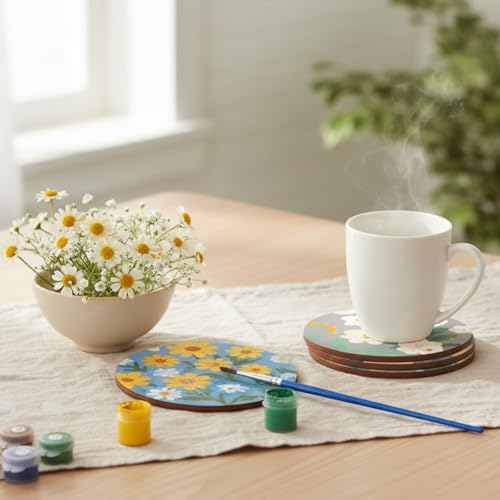 Reallnaive 8 Pcs Flower Paint by Numbers Kit for Adults Floral Coasters - Image 2
