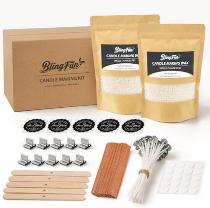 Blingfun Soy Wax for Candle Making - DIY Candle Making Supplies with Natural Soy Wax, Candle Wicks, Wick Holders, Premium Candle Wax for DIY Candle Crafting(1LB) by Blingfun