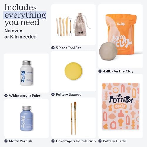 Sculpd Pottery Kit for Adults, Air Dry Clay with Tools, Matte Glaze - Image 2