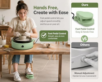 SKIRFY Pottery Wheel for Beginners, Complete Pottery Studio Kit with Foot Pedal, Adjustable Speed, 2.2 LB Air-Dry Clay, 21 Sculpting Tools, Ceramic Craft Kit for Ages 8+, Teens & Adults - Image 3