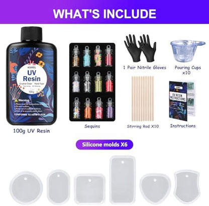 KISREL UV Resin Jewelry Making Kit,100g Crystal Clear UV Resin - Image 2