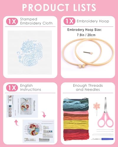 TINDTOP Embroidery Kit for Beginners Adult, Dragon Embroidery Kit for Beginners Include Embroidery Cloth Hoops Threads for Craft Lover Hand Stitch with Embroidery Skill Techniques - Image 2