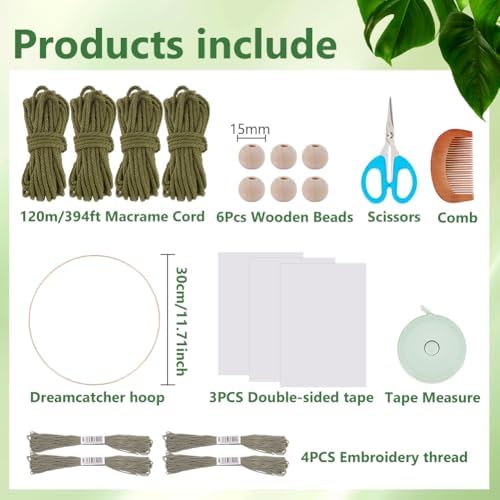 ACRNIGHEET Tree of Life Dream Catcher Macrame Kit for Adults Beginners Macrame Leave Wall Hanging Decor with Video Tutorials Handmade Woven Boho Home Decor for Bedroom Dorm Decoration(Green Series) - Image 2
