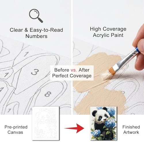Natuyalo Panda Paint by Numbers Kit for Adults Beginner, Animals Adult Paint by Number Kits on Canvas, Easy Canvas Paint by Numbers for Adults for Home Wall Decor 16x20 inch - Image 4