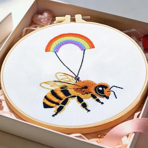 Crafmanoe Cute Bees Embroidery Kits for Beginners Adults, Hand Embroidery Starters Kits, Stamped Cross Stitch Kits DIY Needlepoint Kits for Beginners Adults, Embroidery Hoop, Thread and Video Tutorial - Image 2