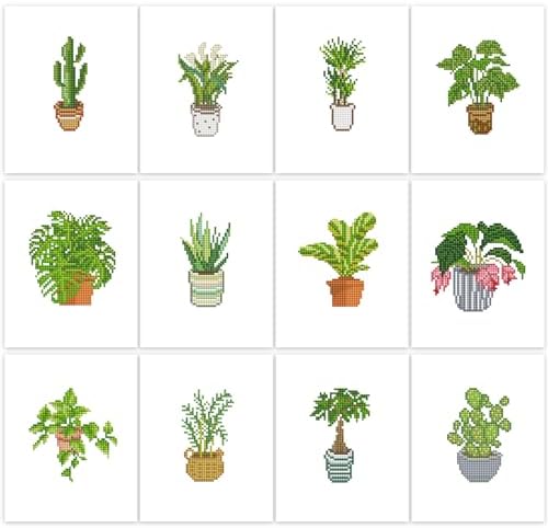 PeakLuv 12 Pcs Green Plants Diamond Painting Kits, Small Diamond Art Kits for Adults Beginners, 5D DIY Square Drill Diamond Dots, Quickly Finishable Mini Gem Art for Home Wall Desktop Decor, 6X7in by PeakLuv