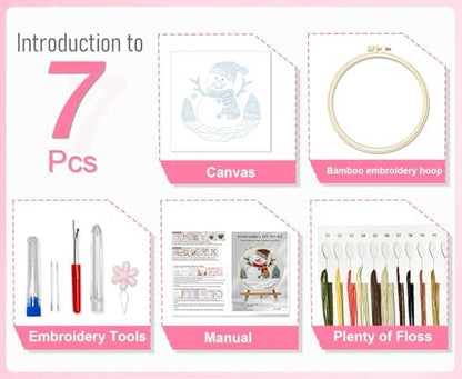 Huacan Embroidery Kit for Beginners Adults, Easy Needlepoint Kits for Adults with Stamped Embroidery Patterns. (Snowman) - Image 4