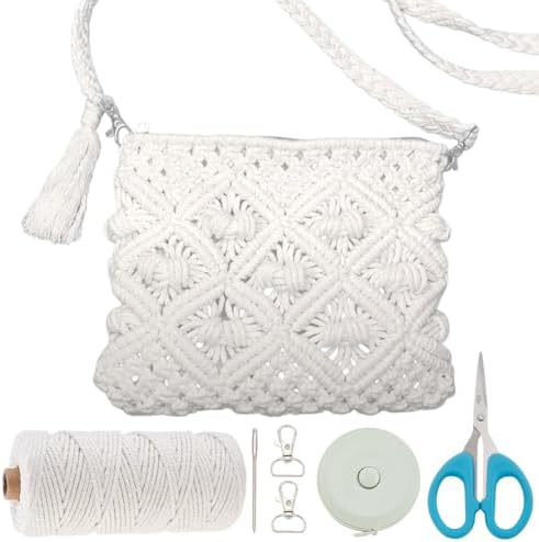 WEBEEDY DIY Macrame Bag Making Kit for Adults Beginners White Boho Cross Body Bag Kit with 109 Yards 3mm Macrame Cord, Video Tutorials, Handmade Purse Making for Holiday Birthday Gift Beach Decor by WEBEEDY