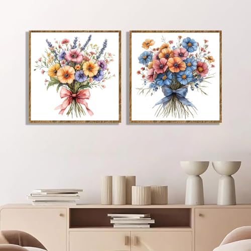 TCDZMYGS 2 Pack Flowers Paint by Numbers Kit for Adults Beginner,Easy Paint by Number Kits with Frame,DIY Acrylic Oil Painting by Numbers for Home Wall Decor 9.8 x 9.8 inch - Image 3