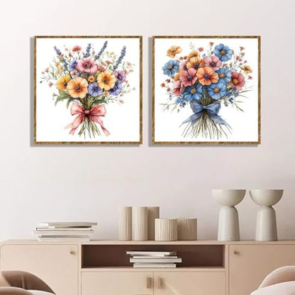 TCDZMYGS 2 Pack Flowers Paint by Numbers Kit for Adults Beginner,Easy Paint by Number Kits with Frame,DIY Acrylic Oil Painting by Numbers for Home Wall Decor 9.8 x 9.8 inch - Image 3