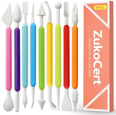 ZukoCert 9 Pcs Clay Sculpting Tools, Double-Sided Modeling Clay Tool Set & Pottery Carving Tools, Plastic Air Dry Clay Kit for Beginners and Artists, Assorted Colors for Ceramics & Crafts by ZukoCert