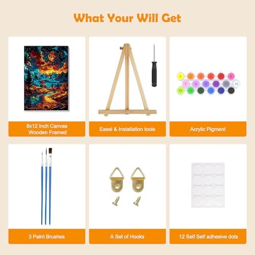 MOGTAA Starry Night Paint by Numbers Kit for Adults with Frame, Mountains Paint by Number Canvas, Landscape Paint by Numbers with Easel, DIY Oil Painting Kit for Home Wall Decor 8 x 12 Inch - Image 5
