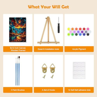 MOGTAA Starry Night Paint by Numbers Kit for Adults with Frame, Mountains Paint by Number Canvas, Landscape Paint by Numbers with Easel, DIY Oil Painting Kit for Home Wall Decor 8 x 12 Inch - Image 5