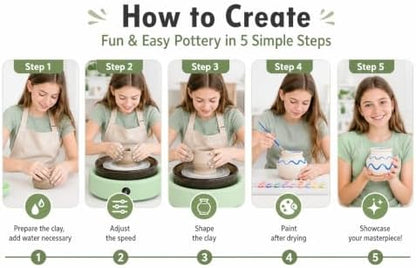SKIRFY Pottery Wheel for Beginners, Complete Pottery Studio Kit with Foot Pedal, Adjustable Speed, 2.2 LB Air-Dry Clay, 21 Sculpting Tools, Ceramic Craft Kit for Ages 8+, Teens & Adults - Image 4