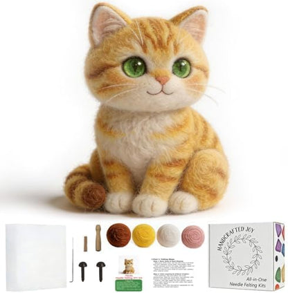 DIY Needle Felting Kit Cute Orange Tabby Cat – Needle Felting Starter Kit with Fiber Roving, Needles, Felting Pad & Instructions | Felted Cat Kit for Beginners Adults | DIY Craft Gift Home Decoration by FaceNFace