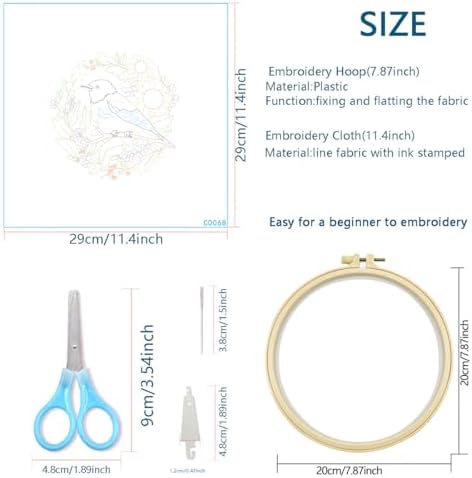 Zhenqing Bird Embroidery Kit for Beginners, Songbird & Floral Needlework Craft with Pre-Printed Cotton Fabric, Hoop, Threads & Tools, Garden Decor (C0068) - Image 5