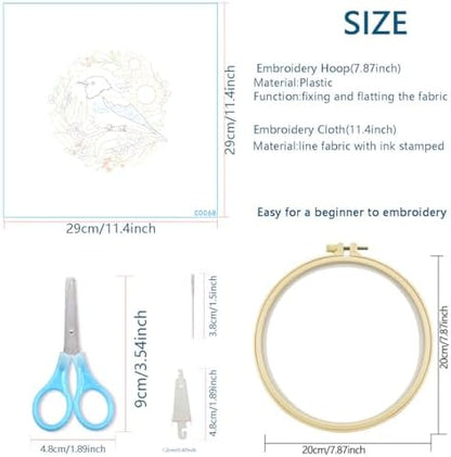 Zhenqing Bird Embroidery Kit for Beginners, Songbird & Floral Needlework Craft with Pre-Printed Cotton Fabric, Hoop, Threads & Tools, Garden Decor (C0068) - Image 5