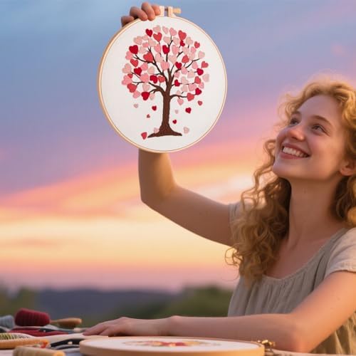 Love Heart Tree Embroidery Kits for Beginners Adults, Valentine's Day Hand Embroidery Kits, Cross Stitch Kits for Adult Anniversary Valentine's Gift, Entire Set of Embroidery Supplies & Video Tutorial - Image 4