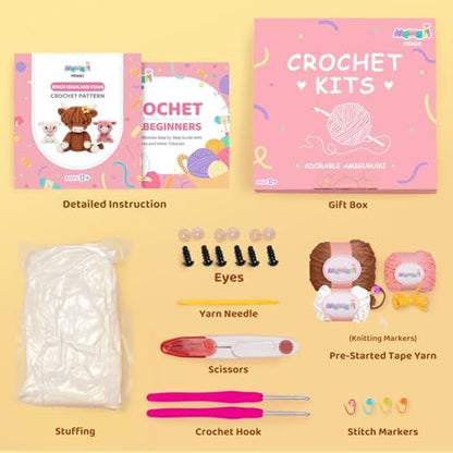 Mewaii Crochet Kit for Beginners, 3 Pack Highland Cows Craft Set - Image 2