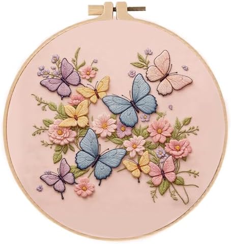 Embroidery Kit for Beginners & Adults Starter Kit, Cross Stitch Kits,DIY Hand Embroidery Needlepoint Set with Hoop, Pre-Printed Fabric, Threads and Instructions (Butterfly) by Unknown