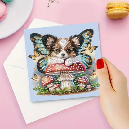 C'eitura Dog Diamond Art Painting Greeting Cards 6Pcs,5D DIY Rhinestone Greeting Card Kit with Fairy Puppy Angel Wings Unicorn Mushroom and Christmas Designs, Handmade Cards for Birthday Holiday Gifts - Image 5