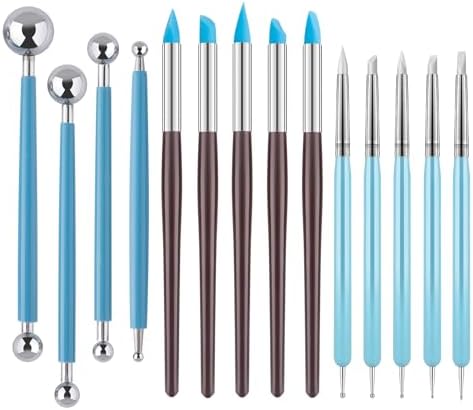 EUOCENK 14PCS Silicone Clay Sculpting Tool, Ball Stylus Clay Tools, Clay Shaper Brushes for Modeling, Dotting, Polymer Clay, Pottery Crafts, Nail Art, Rock, Blending, Drawing, Air Dry Clay, Ceramics by EUOCENK