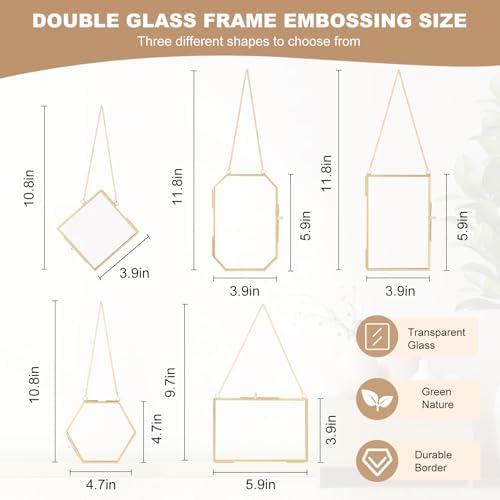 5 PcsDouble Glass for Pressed Flowers,Clear Brass Embossed Frame with Tweezers,Can Be Used for Dried Flower Plant Photo Postcards Wall Mounted Glass Pressed Flower Frame,No Dried Flowers - Image 3