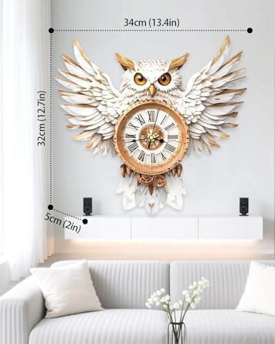 3D Wooden Puzzles for Adults Snowy Owl Design Clock Model Kit with Pendulum - Image 2