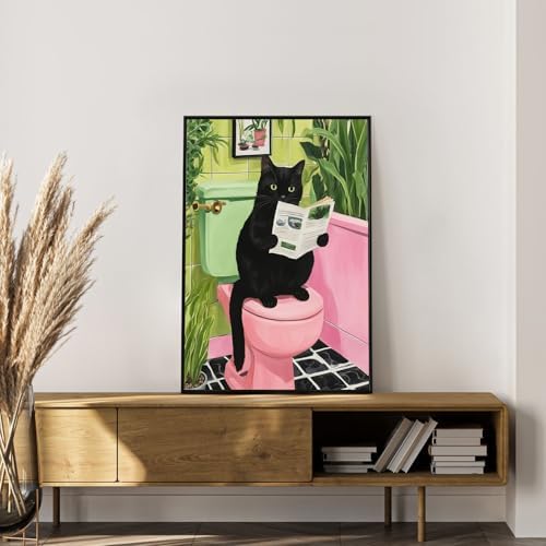 Framed Paint by Numbers Kit for Adults, Black Cat Bathroom Decor 8x12 Inch - Image 3