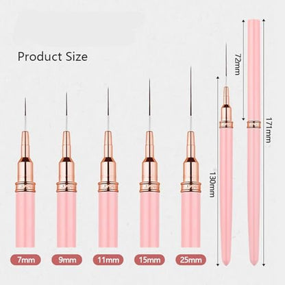Metallic Nail Art Brushes Superfine Brush 5 Pcs Kit Professional Nail Liner Brush Nail Details Brush Nail Painting and Drawing Liner Brush for Nail Salons - Image 7