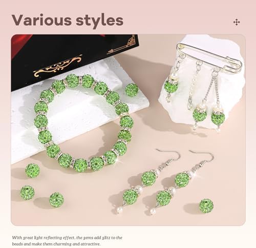 200pcs 10mm Rhinestone Beads for Jewelry Making, Light Green Shiny Round Disco Ball Beads Bulk, Sparkle Crystal Clay Christmas for Bracelet Baseball Necklace Earring Crafting and DIY - Image 2