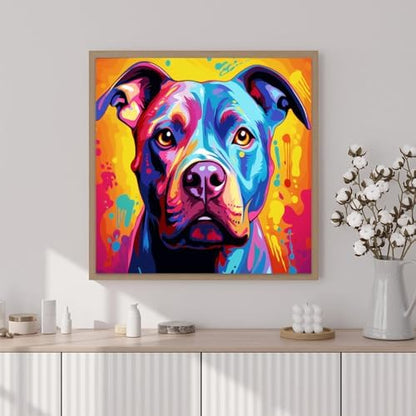 Artunion Framed Paint by Numbers Kit for Adults Beginners & Kids Ages 8-12,Colorful Pitbull Dog Paint by Number with Frame,Dog Animal Paint by Numbers Kit on Canvas 10 * 10 Inch Without Easel - Image 2