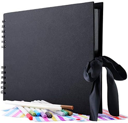 Gotideal 80 Pages Scrapbook Album with 10 Metallic Markers, Black by GOTIDEAL
