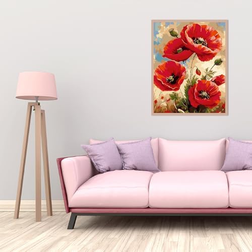 AALBLAC Flowers Paint by Numbers for Adult - Poppy Flower Paint by Numbers Kit for Adults Beginners, Easy Flowers Acrylic Painting on Canvas for Home Wall Art Decor 16x20 Inch - Image 3