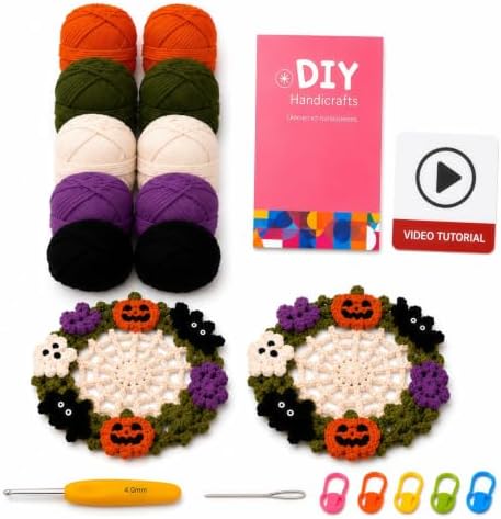 Halloween Crochet Coaster Kit for Beginners,2pcs DIY Fall Craft Set by Unknown