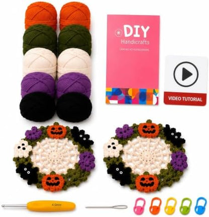 Halloween Crochet Coaster Kit for Beginners,2pcs DIY Fall Craft Set by Unknown