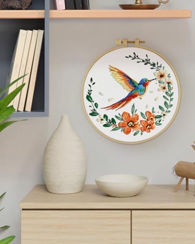 ERKOON Embroidery Kit for Beginners, Hummingbird and Flower Cross Stitch Set for Include Embroidery Cloth Hoops Threads for Craft Lover Hand Stitch (Colorful Hummingbird) - Image 7