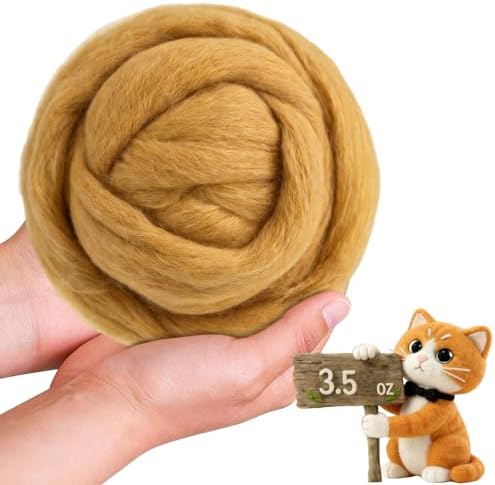 Wool Roving-3.5oz Needle Felting Wool, Soft Multi-Color Wool Fiber, Perfect Felting Wool Pure Wool, Chunky Yarn, for DIY Crafts, NeedleFelting Projects,and Artwork (Dark Golden) by VKEDA