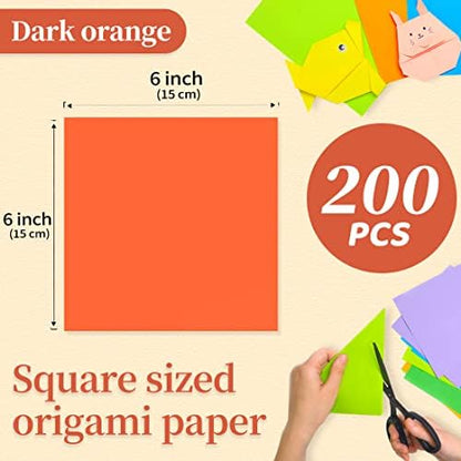 IOOLEEM Origami Paper, 200 Sheets, Dark Orange Origami Paper, 6 Inch Square, Double Sided Colored Paper for Crafts DIY Party & Decoration - Image 2