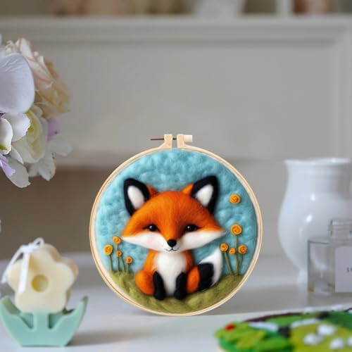 YEESAM ART Needle Felting Picture Kits The Peaceful time of Foxes for Beginners Adults, DIY Wool Felt Painting Starter Kit with Frame and Tools for Home Decor - Image 2