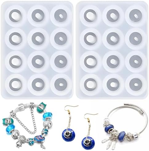 Silicone Resin Jewelry Making Molds, 2 Pack 12-Cavity Oval Bead Design with Hole for DIY Crafts by octhallow