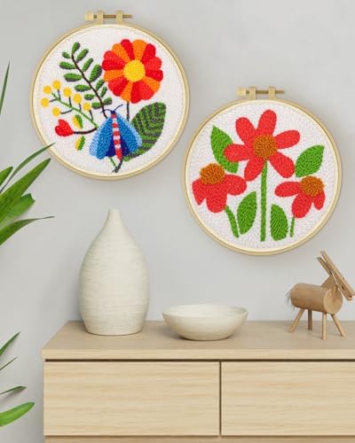 ERKOON Punch Needle Kit Adults Beginners, 2 Pcs DIY Easy Flower Embroidery Set for Starter Art Craft, Needling Punching Project with Patterns, Tools, Yarns, Hoop, Instruction (Safflower) - Image 7