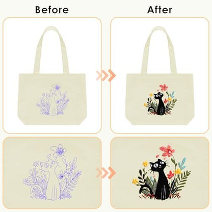 ERKOON Canvas Tote Bag Embroidery Kit for Beginners, Floral Arts Crafts Cross Stitch Kits for Adults Including Stamped Embroidery Bag with Hoops, Needle, Instruction and Color Threads (Cat) - Image 4