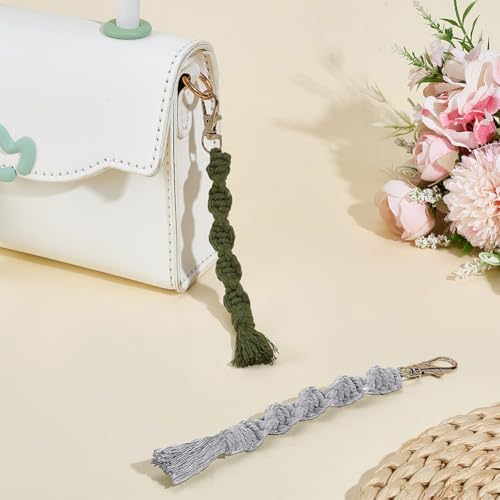 BEUNITONE 16 Sets Boho Spiral Keychain Making Kit Macrame Cord Keychains Craft Kits for Adults with Tassel, DIY Macrame Keychain Charms with Instructions Supplies for Handbags, Backpacks - Image 5
